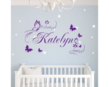 Butterflies Flower Personalized Custom Girl Name Vinyl Decal 